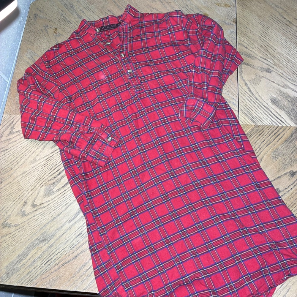 Lee Valley Ireland Red Plaid Flannel Nightshirt 100% Cotton Tartan Sleepwear M